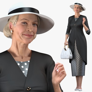 3D model Elderly Woman wearing Casual Party Dress