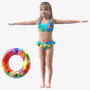 Beach Style Realistic Child Girl T-Pose 3D model