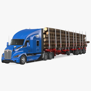 3D Truck With Logging Trailer Rigged model