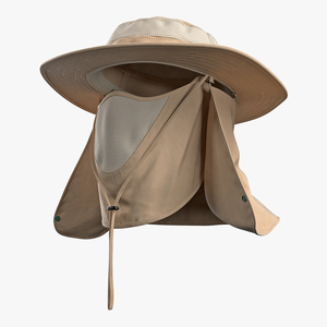 3D model Khaki Outdoor Fishing Hat with Removable Neck Flap and Face Cover Mask