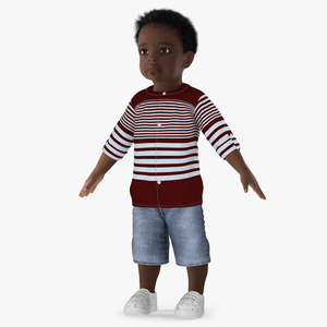 3D Black Baby Boy Outdoor in Summer Outfit A-Pose