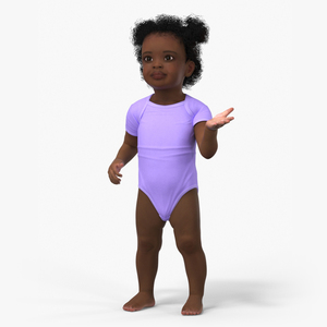 Little Girl Light Black Skin in Bodysuit Rigged 3D