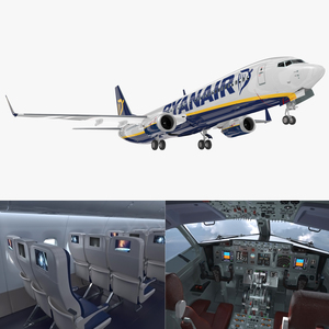 3D Boeing 737 900 with Interior Ryanair Rigged model