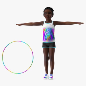 Fitness Style Black Child Girl with Hoop T-Pose 3D