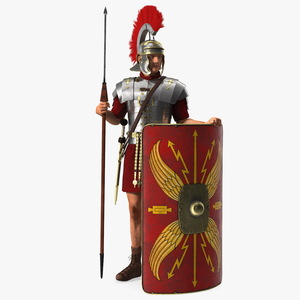 3D model Veteran Roman Legionnaire Standing with Scutum and Pilum Fur