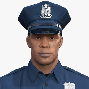 3D African American NYPD Cop Rigged Fur