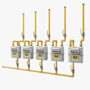 Row of Residential Natural Gas Meters 3D