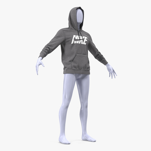 3D Grey Hoodie Nike Raised Hood on Mannequin