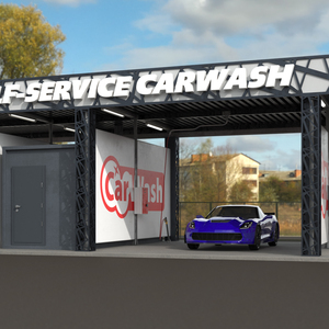 Self Serve Auto Wash and Cars 3D model