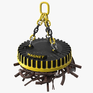 Lifting Industrial Electromagnet With Scrap Metal 3D model