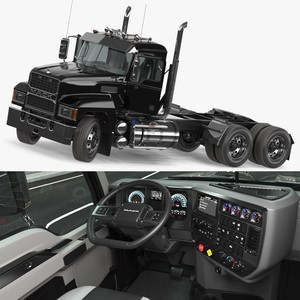 Mack Commercial Truck Black Rigged 3D model