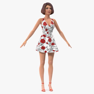 3D model Cartoon Young Girl Romantic Dress T-Pose