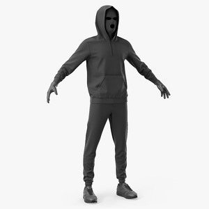 3D model Burglar Black Full Outfit with Hood