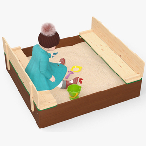 3D Baby Girl in Sandpit Fur Rigged