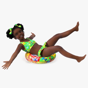 Swimming Inflatable Circle Black Girl Child Swimsuit 3D