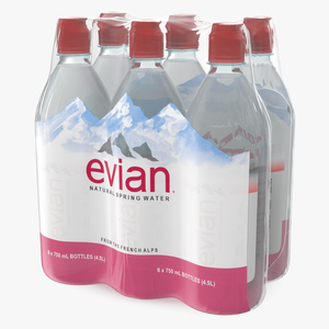 Evian Mineral Water 750ml 6 Bottle Pack 3D model