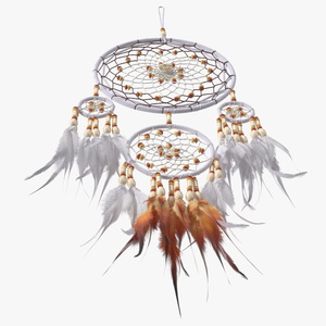 Dreamcatcher with Feathers and Beads Four Rings 3D