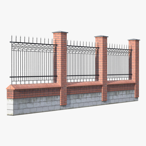 Old Brick Wall and Iron Fence 3D model