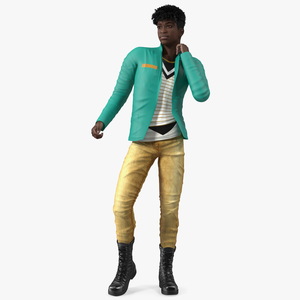 Dark Skin Teenager Fashionable Style Dancing Pose 3D model