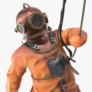 3D Vintage Deep Sea Diver Suit Old Surfacing Pose
