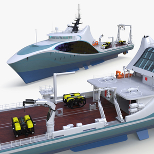 Ship with Underwater and Flying UAV on Board 3D model