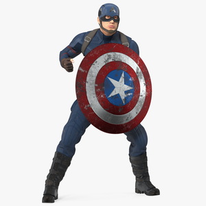 Character Captain America Defend Pose in Shabby Suit 3D