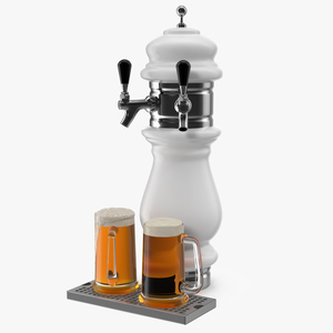 3D Ceramic Double Faucet Draft Beer Tower with Beer Mugs model