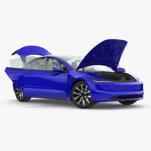 3D Modern Electric Car Blue Lights On Rigged