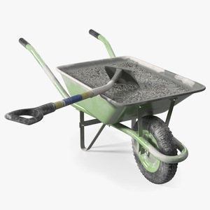 3D Construction Wheelbarrow Full of Cement with Shovel