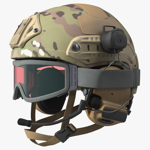 Tactical Gear Helmet Green Camo with Goggles 3D model