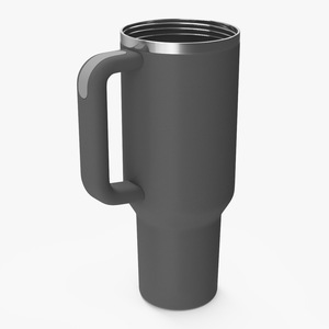 3D Insulated Travel Mug with Straw Grey Open