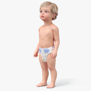 Boy Aged 1 Year in Diaper Standing Pose 3D model