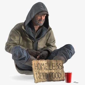 Homeless Man with a Sign and a Cup of Change 3D model