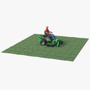 3D Man With Zero Turn Mower Generic Fur Rigged model