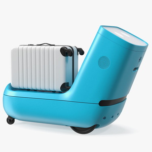 3D KLM Care E Robot and White Luggage Bag model