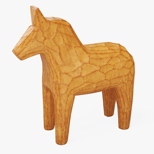 3D Varnished Carved Wooden Horse Toy model