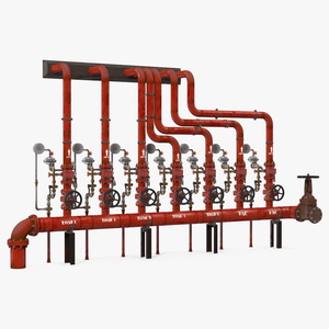 3D Industrial Pipeline System with Valves model