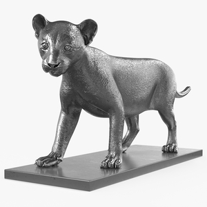 Silver Bronze Lion Cub Sculpture 3D