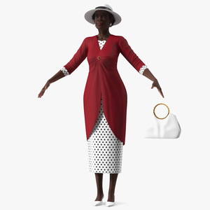 Black Old Lady Party Outfit A-Pose 3D model