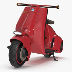 3D Red Electric Scooter Vespa 98 Parked Lights On