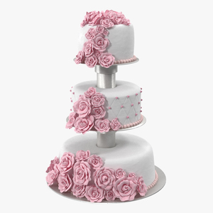 3D model Three Tier Floral Wedding Cake Pink