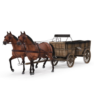 3D Open Wagon with Horses fur