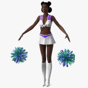 3D Young Black Woman Cheerleader T Pose