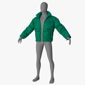 3D model Mens Down Jacket Oversized Green on Mannequin