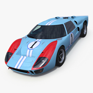 3D Ford GT40 Racing Car Blue Simplified