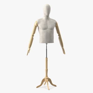3D Male Flexible Half Body Mannequin Torso with Wooden Base Rigged model