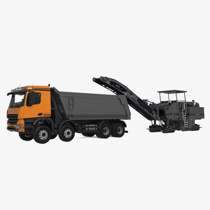 3D Road Milling Machine Loads Milled Asphalt into the Dump Truck