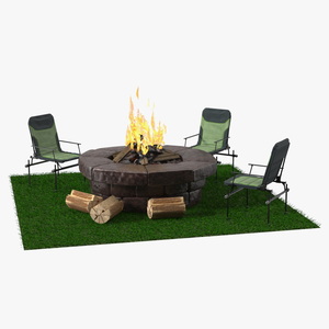 3D model Outdoor Bonfire with Camping Chairs