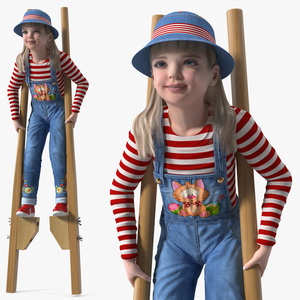 Girl on Wooden Walking Stilts 3D model