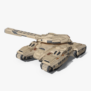 3D Sci Fi Artillery Battle Tank Sand Color Rigged